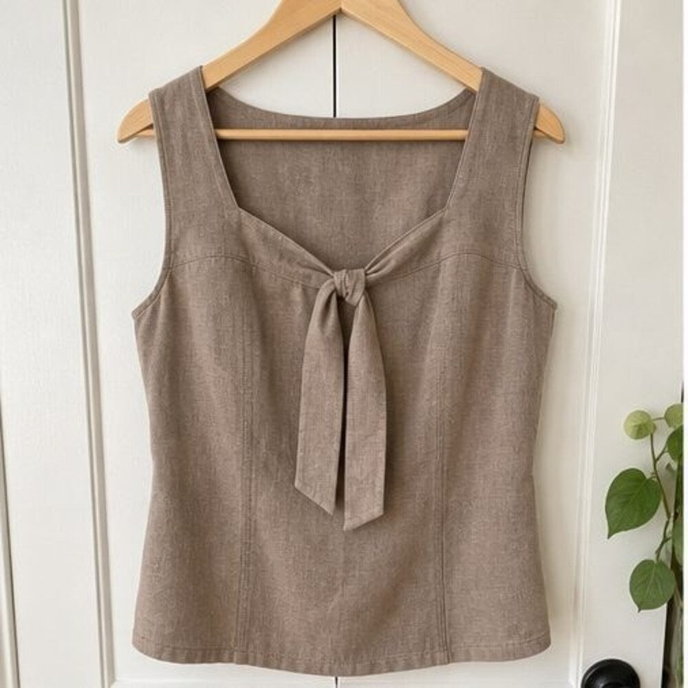 Taupe Tie Neck Blouse